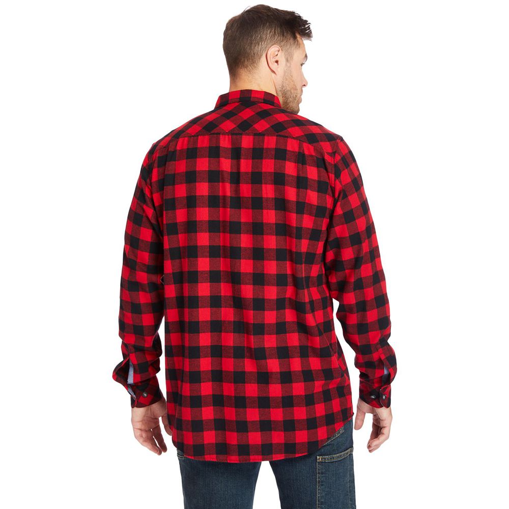 Timberland Πουκαμισα Ανδρικα Μαυρα/Κοκκινα - Pro® Woodfort Mid-Weight Flex Flannel Work - Greece 407